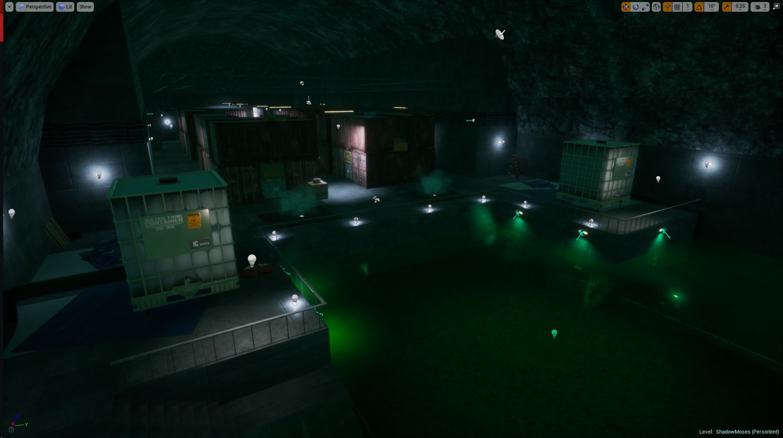 Shadow Moses Island dock from Metal Gear Solid rebuilt in Unreal Engine 5 with Lumen global illumination — frame 6